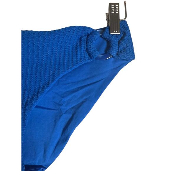 BECCA Blue Gracie O-Ring Sides Ribbed Hipster Bikini Swimsuit Bottoms Size Large - Picture 5 of 10